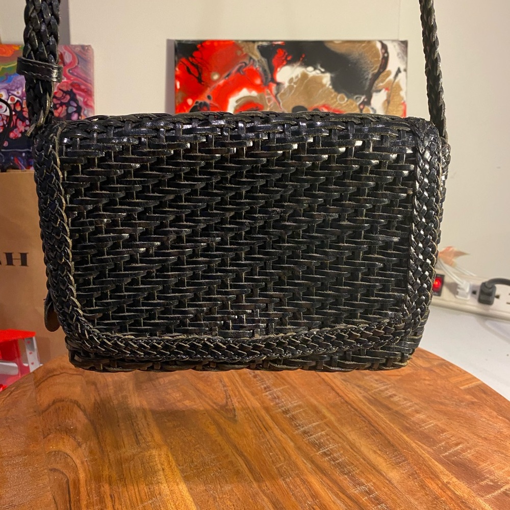 Gem Chic Black Woven Crossbody Bag